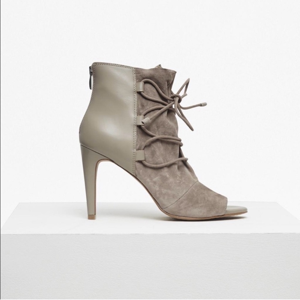 French Connection Tan Lace-Up Open Toe Ankle Booties Heels Size 8 (EU 38.5)